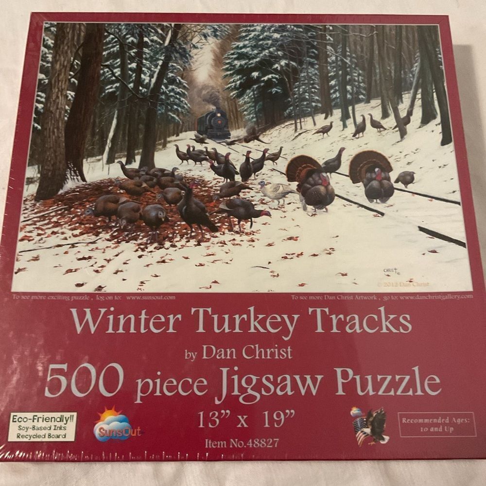 NISB Winter Turkey Tracks 500-Piece Jigsaw Puzzle - Red